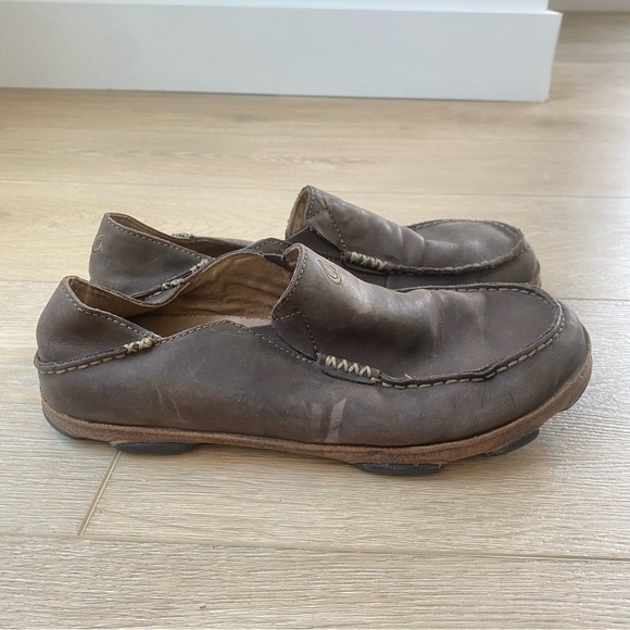 Olukai Moloa Brown Leather Slip On Moccasins - Picture 1 of 6